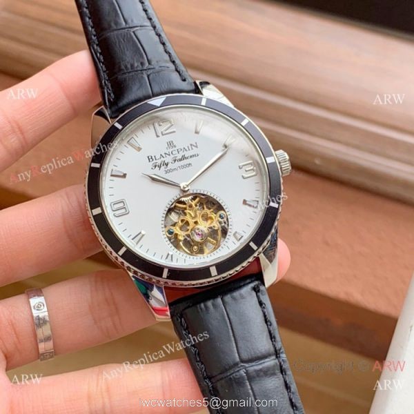 Copy Blancpain Fifty Fathoms Tourbillon Watch Rose Gold Blue bezel