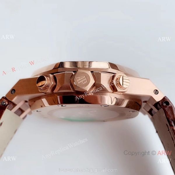 BF Swiss Royal Oak Audemars Piguet Replica Watch Rose Gold Brown Leather Band 41mm