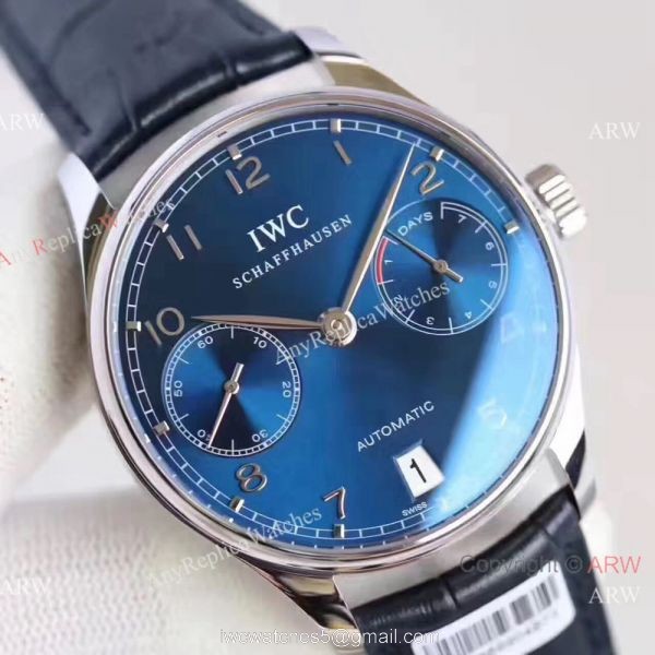 Replica IWC Portugieser 7 days power reserve Watch Blue Dial w/ folding Clasp