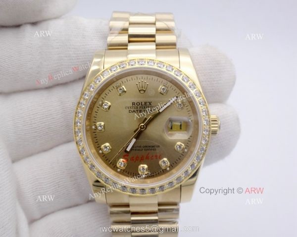 Replica Rolex DateJust All Gold Diamond 36mm Watch President Band