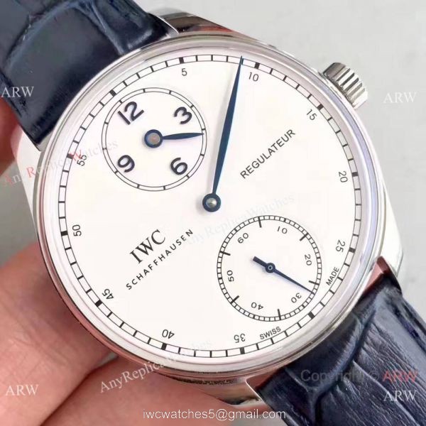 Swiss Grade 1A IWC Regulateur Watch White Dial Blue Leather Strap