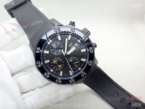 New IWC Aquatimer Chrono Quartz Copy Watch BlueWhite Bezel Black Case