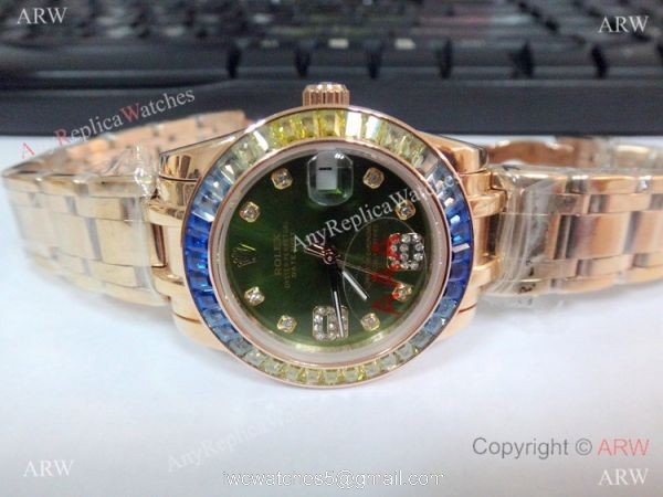 Low Price Rolex Masterpiece Rose Gold Green Face Watch 31mm Medium