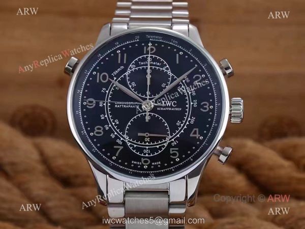 Replica IWC Portuguese Black Face Stainless Steel Black Watch 41mm IW371215
