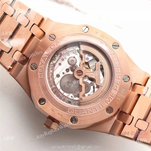 Swiss Quality Audemars Piguet Royal Oak Perpetual Calendar Replica Watch Rose Gold White Face