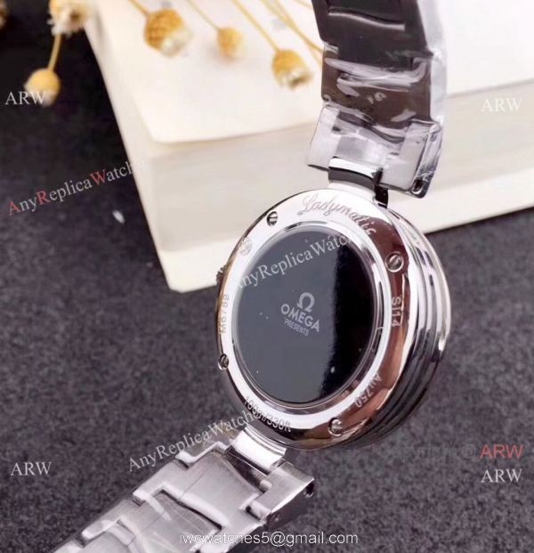 Omega Replica Watches De Ville Ladymatic SS Blue MOP Dial Diamond Bezel Ladies Watch