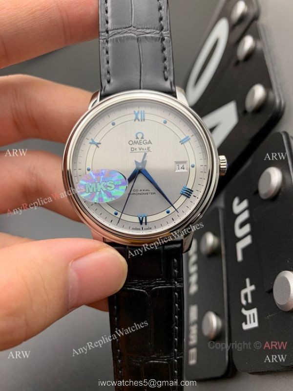 MKS Factory Copy Omega Classic De Ville Prestige 9015 Watch Gray Dial Leather Strap
