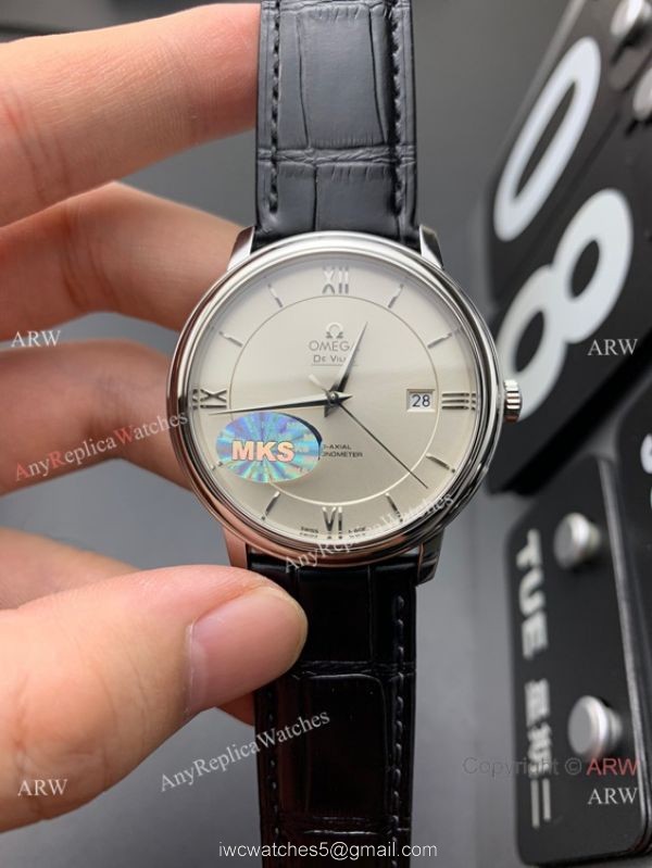 MKS Factory Omega Classic De Ville 9015 Watch White Dial Leather Strap