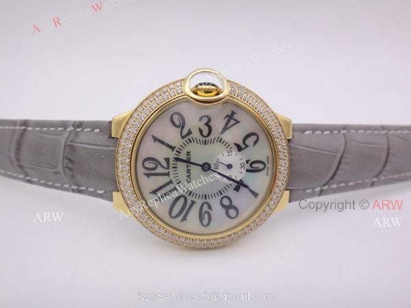 Cartier Ballon Bleu Gold Case Diamond Bezel Womens Fake Cartier Watch