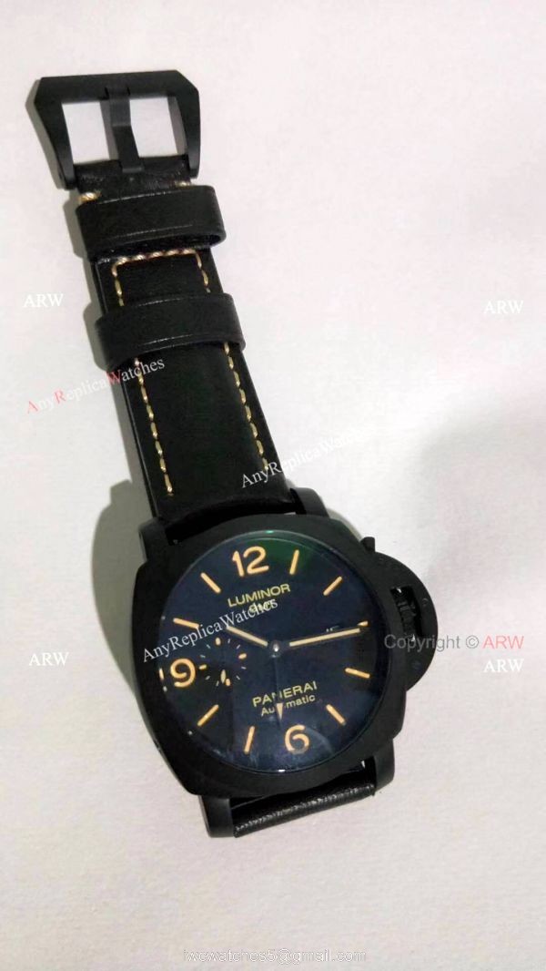 Clone Panerai Luminor GMT PAM00320 Black Steel Watch Orange Markers