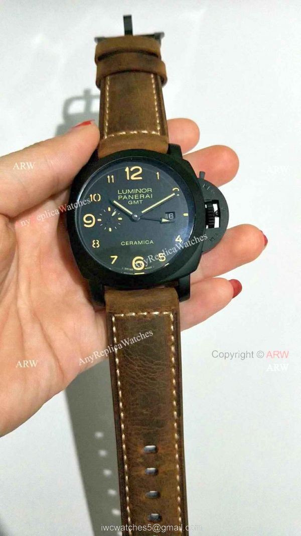 Copy Panerai PAM 441 Luminor GMT Ceramica Watch Black Case