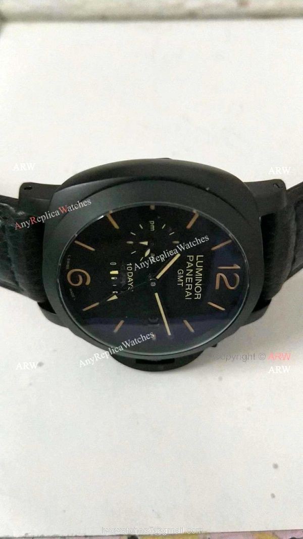 Fake Panerai Luminor 10 Days GMT Watch PAM335 Black Case Orange Markers