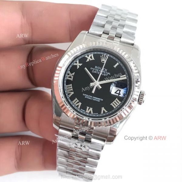 AR Factory V2 Rolex Datejust 36 Black Roman Dial Jubilee Watch SWISS 3135 MOVEMENT