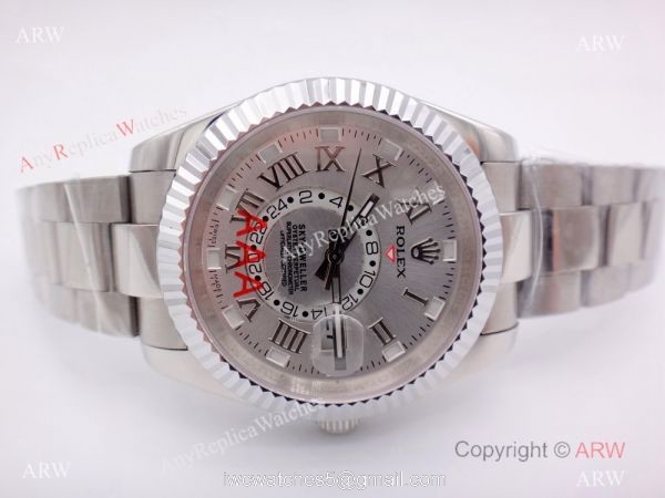 Stainless Steel Silver Dial Rolex Sky-Dweller 326939w Copy Watch w/ Working Time Zone