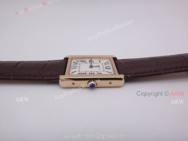 Cartier Tank Rose Gold Leather Strap Replica Watches For Sale