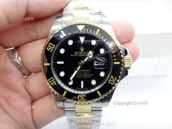 High Quality Replica 41mm Rolex Submariner Watches Two Tone Black Ceramic Men