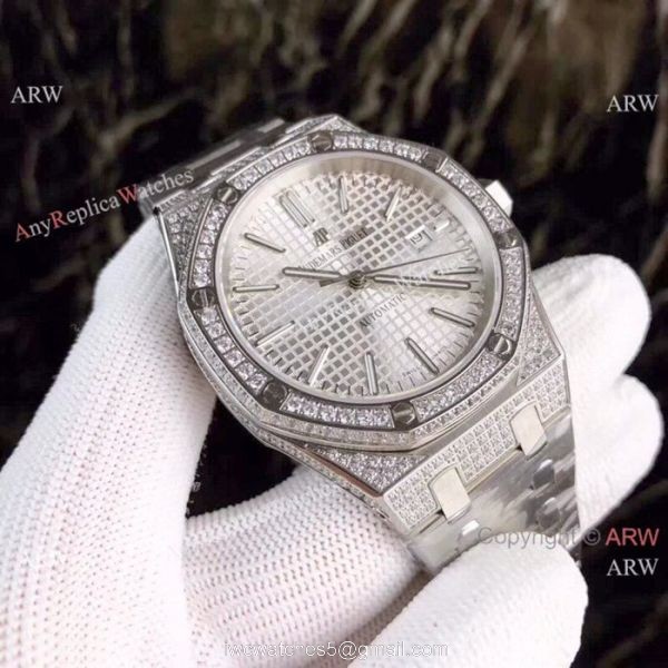 Fake Audemars Piguet Royal Oak Diamond Watches Stainless Steel Silver Dial 44mm