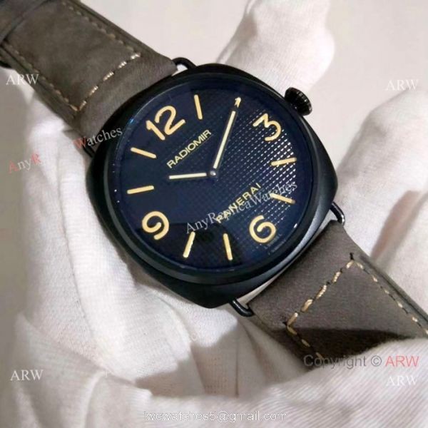Copy Radiomir Panerai Black Case Gray Leather Band Watch PAM643