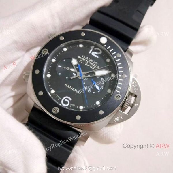 New Copy Panerai Submersible Flyback SS Black Bezel Watch PAM615