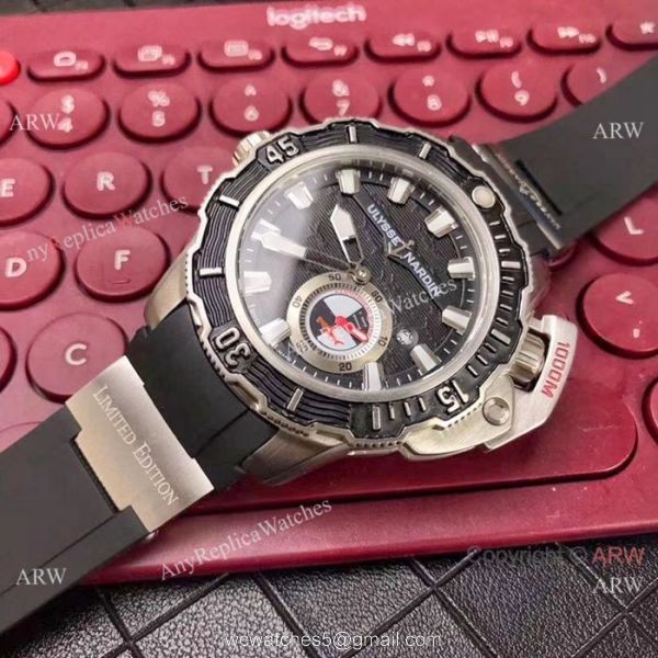 New Ulysse Nardin Deep Dive Hammerhead Shark Watches SS Black Dial