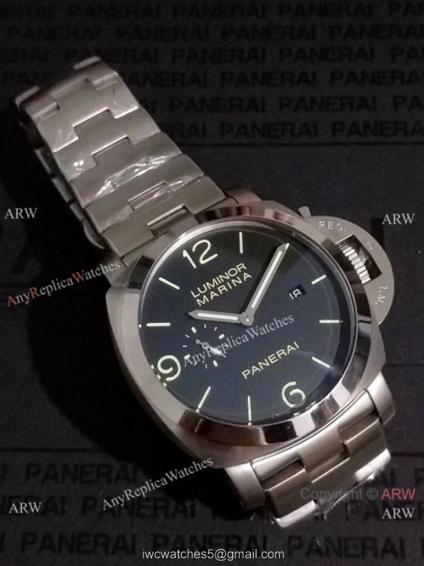 Copy Panerai Luminor Steel Bracelet Black Face PAM00328