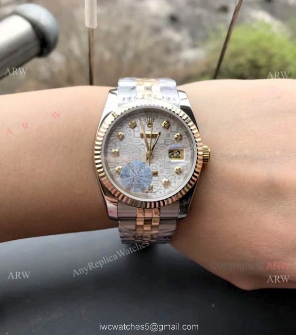 Replica Rolex Datejust Gold White Face with Diamond Watch 36mm