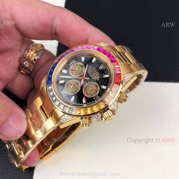 Yellow Gold Daytona Rolex Rainbow Replica Watches Automatic Movement