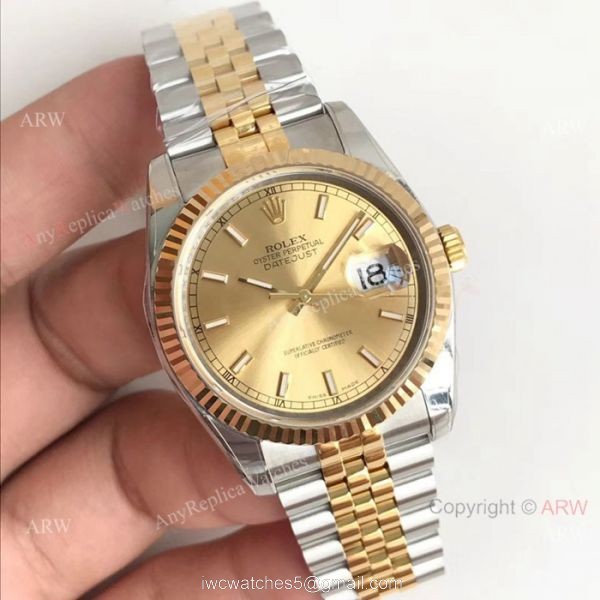 AR factory Replica Rolex DateJust 904L 3135 Watches Two Tone Jubilee Bracelet