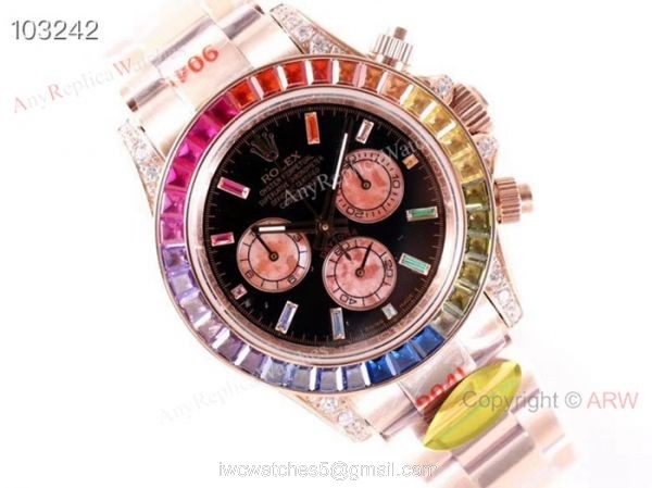 Rose Gold Daytona Rolex Rainbow Replica Watch EX Factory 904L Swiss 7750