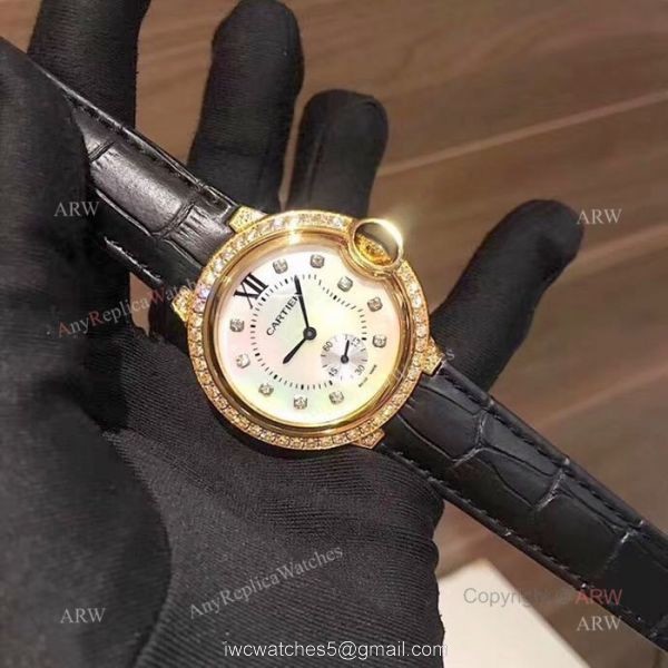 Fake Cartier Ballon Bleu 36mm Watch Gold Case White MOP Face
