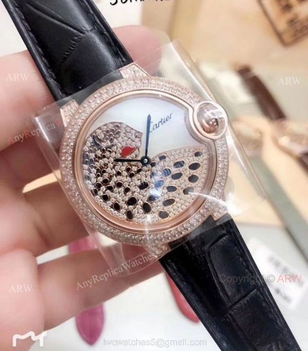 Ballon Bleu Cartier Quartz Watches Diamond Leopard Brown Bracelet