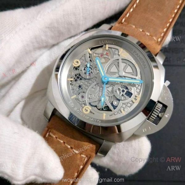 Copy Panerai Luminor GMT SS Brown Leather Strap Watch Pam578