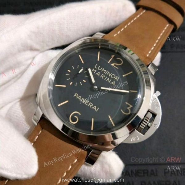 New Copy Panerai LUMINOR MARINA SS Brown Leather Strap Watch PAM422