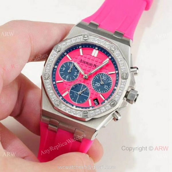 Fake Audemars Piguet Royal Oak offshore Diamond Bezel Red Dial Watches Women