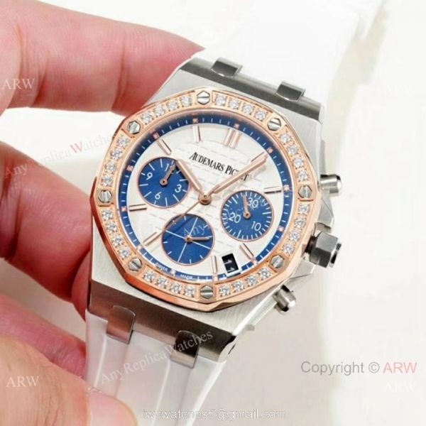Fake Audemars Pigue Offshore 37mm Watches White Rubber Rose Gold Bezel