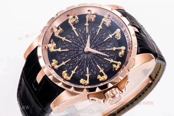 New Replica Roger Dubuis Excalibur Knights Of The Round Table II watch Rose Gold Black Dial