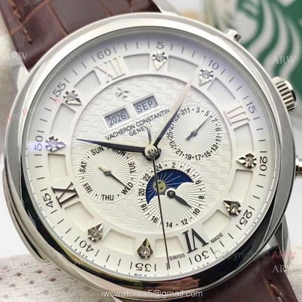 Vacheron Constantin Annual Calendar Moonphase Replica watch SS White Face