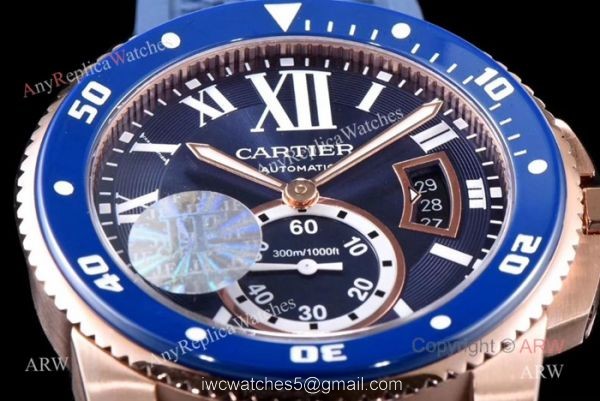 Swiss Replica Cartier Calibre De Cartier Diver Watch Rose Gold Blue