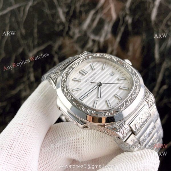 High Replica Patek Philippe Nautilus White Face Stainless Steel Tattoo Watches