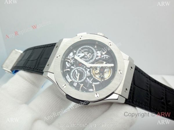 Hublot Tourbillon Skeleton Classic Fusion Watch 45mm SS Black Gummy Band