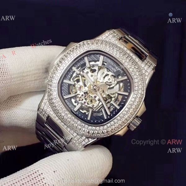 New Replica Patek Philippe Nautilus Hollow Ice Out Watch Stainless Steel