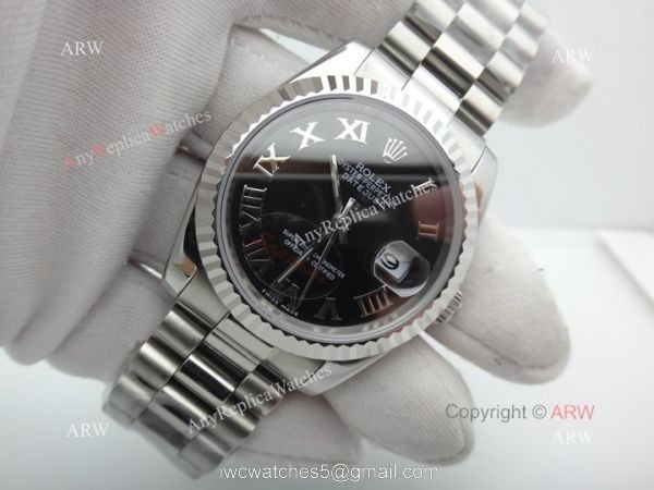 Copy Rolex Datejust Black Face Stainless Steel President Band