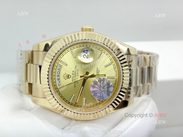 Copy Rolex Day Date 40mm Watch All Gold President White Stick