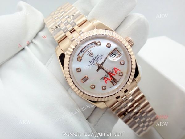 Replica Diamond Rolex Day-Date Rose Gold Jubilee Watch 34mm
