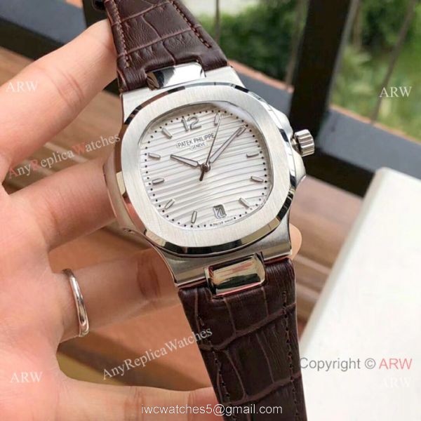 Swiss Copy Patek Philippe Nautilus 7118 Watches White Dial Brown Leather Band