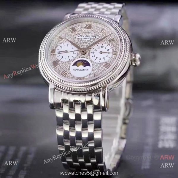 Fake Patek Philippe Complications SS Diamond dial Watch Swiss 9100