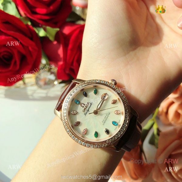 Omega ladymatic Diamond Watches New Replica Omega Watch White Face Rose Gold