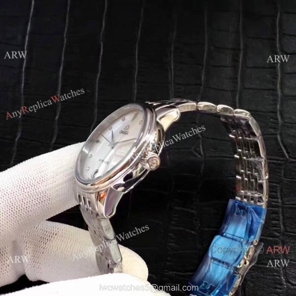 Replica Omega Women Watches Stainless Steel White Mother of Pearl Dial