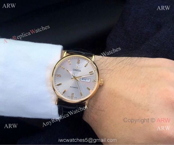 Fake Omega day date Automatic Watch 2-Tone Silver Dial
