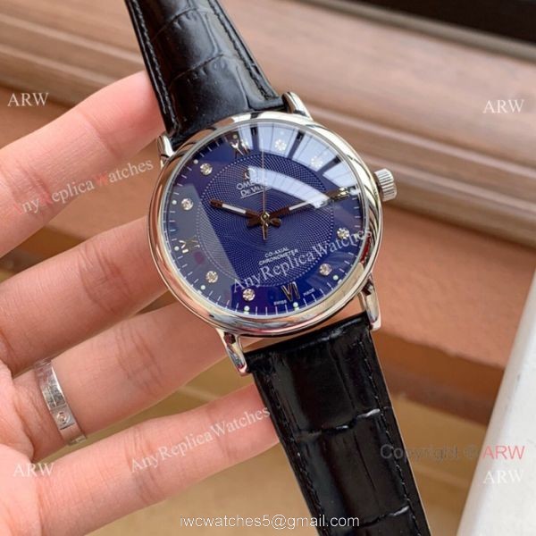 Omega De Ville Stainless Steel Blue Dial Replica Watches 41mm